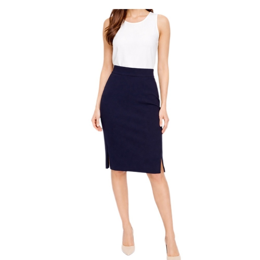 GAP Pencil Skirt Knee-Length Workwear Navy Side Slits Stretch Body Con Size S